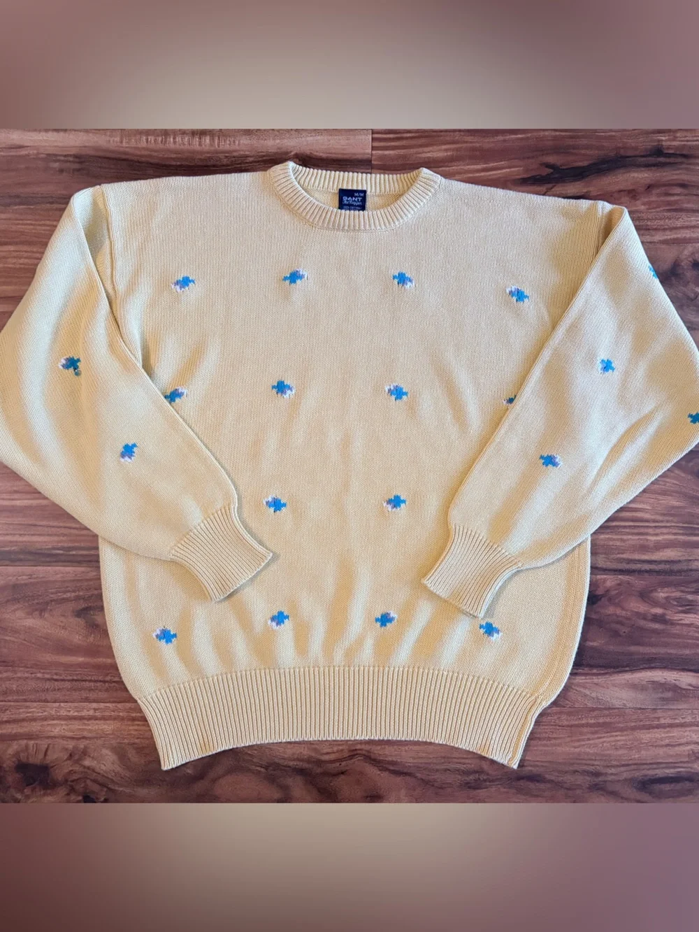 Gant Men’s The Rugger 100% Cotton Yellow Embroidered Crewneck Sweater M L